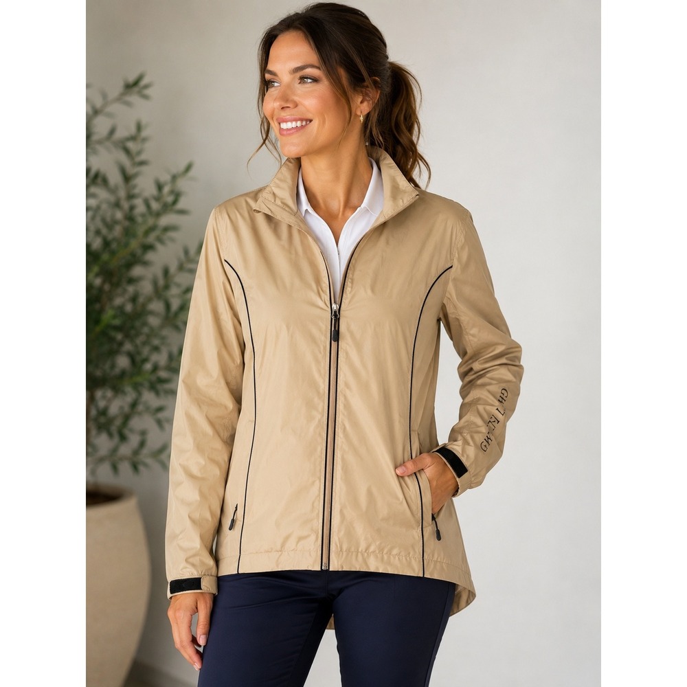 Green‎ Lamb Womens Waterproof Golf Jacket Tan Khaki Full Zip Mesh Lined Size S/P